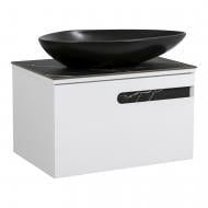 Тумба подвесная Aqua Rodos OSTIN (белый мат) столешница Керамо-гранит Namibia Black 70 см умывальник Olive74 см черный