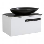 Тумба подвесная Aqua Rodos OSTIN (белый мат) столешница Керамо-гранит Namibia Black 80 см умывальник Olive 74 см черный
