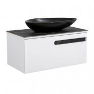 Тумба подвесная Aqua Rodos OSTIN (белый мат) со столешницей керамогранит Namibia Black 90 см и умывальником Olive 74 см черный