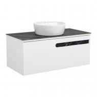 Тумба подвесная Aqua Rodos OSTIN (белый мат) со столешницей керамогранит Namibia Black 100 см и умывальником One 42 см