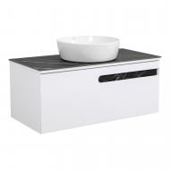 Тумба подвесная Aqua Rodos OSTIN (белый мат) со столешницей керамогранит Namibia Black 100 см и умывальником One 46 см