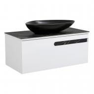 Тумба подвесная Aqua Rodos OSTIN (белый мат) со столешницей керамогранит Namibia Black 100 см и умывальником Olive 74 см черный Тумба подвесная Aqua Rodos OSTIN (белый мат) со столешницей керамогранит Namibia Black 100 см и умывальником Olive 74 см черный