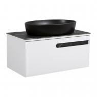Тумба подвесная Aqua Rodos OSTIN (белый мат) со столешницей керамогранит Namibia Black 90 см и умывальником One 67 см черный