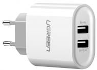 Сетевое зарядное устройство UGREEN CD104 Dual USB Wall Charger 3.4A White (20384)