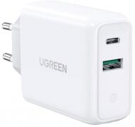 Мережевий зарядний пристрій UGREEN CD170 USB+USB Type-C Wall Charger 36W 3A White (60468)