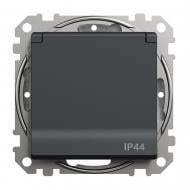 Розетка силовая с заземлением Schneider Electric Sedna Design со шторками с крышкой черный SDD214024