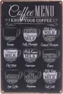 Табличка жестяная печатная Coffee Menu 30x20 см черный матовый Табличка жестяная печатная Coffee Menu 30x20 см черный матовый