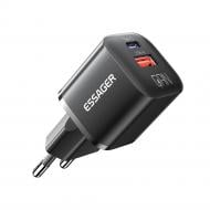 Зарядний пристрій Essager Camber 20W GaN travel Phone Charger USB A + Type C EU Black (ECTAC-HMB01-P)