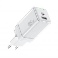 Зарядное устройство Essager Сетевое зарядное устройство ESSAGER ZhiQi 45W Gallium nitride Travel Charge USB A + Type C EU White (ECTCA-ZQB02-Z)