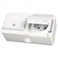 Розетка + выключатель одноклавишный влагозащищенная с заземлением Gunsan Nemliyer IP54 белый NE 07 11 188