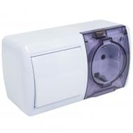 Розетка + вимикач одноклавішний вологозахищена із заземленням серія Storm IP44 білий QM-9B-O1E/S1