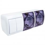 Розетка + выключатель двухклавишный влагозащищенная с заземлением серия Storm IP44 белый QM-9B-O11E/S2