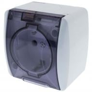 Розетка с крышкой влагозащищенная с заземлением серия Storm IP44 белый QM-PHBK-00010