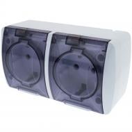 Розетка двойная влагозащищенная бытовая с заземлением серия Storm IP44 белый QM-PHBK-00020