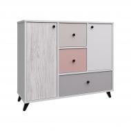 Комод Вісент 3ш+2дв ОЛ04 1050x900x400 мм белая аляска/кашемир/розовый/дуб аляска/серый