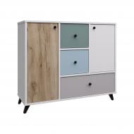 Комод Вісент 3ш+2дв ОЛ04 1050x900x400 мм белая аляска/скай/голубой/дуб крафт серый/серый