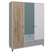 Шкаф Вісент 3дв+2ш ОЛ08 2100х1600х600 мм белая аляска / скай/голубой/серый/дуб крафт серый