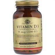 Вітамін D3, Vitamin D3, 55 mcg (2200 IU), Solgar, 100 вегетаріанських капсул