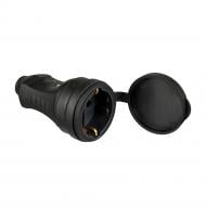 Розетка кабельная резиновая с крышкой ERKA 5001 с заземлением 220В 16А IP54 каучук черный