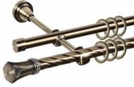 Комплект карнизу Cardinal Плутон з кристалом подвійний d25/25 штанга кручена/гладка 300 см античне