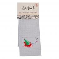 Полотенце кухонное Новый Год с вышивкой санки 40x60 см серый La Nuit