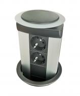 Блок розеток мебельная с заземлением Simon 10 Медиапорт Teleblock 2 розетки Schuko IP40 алюминий матированный ZN110001-038