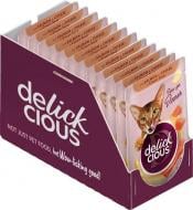Консерва для взрослых собак DELICKCIOUS смужки з лососем та сыром в крем-супі, пауч 12 шт 85 г