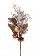 Гілочка декоративна з листям ягодами кулями коричнево-рожевий 35 см A3-56421