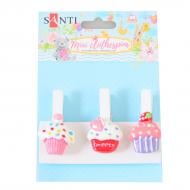 Набір прищіпок декоративних з пласт. декором Delicious cupcakes, 4,5 см 742504 3 шт. Santi