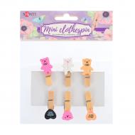 Набір прищіпок дерев'яних декоративних Happy bear, 3.5см 742136 6 шт. Santi