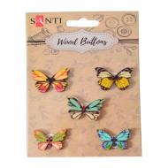 Набор пуговиц для творчества Голубые бабочки, древесина, 5 шт./уп. 742484 5 шт. Santi