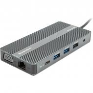 USB-хаб PowerPlant USB-хаб Blueendless USB Type-C - 2xHDMI VGA LAN 3xUSB Type-A SD TF USB Type-C PD100W Aux 0,1 м серый (CA913886)