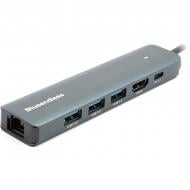 USB-хаб PowerPlant USB-хаб Blueendless USB Type-C - HDMI LAN 3xUSB 3.0 Type-A USB Type-C PD100W 0,1 м серый (CA913909)