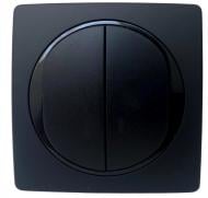 Выключатель проходной двухклавишный Aling-Conel Eon без подсветки черный E6072.E1