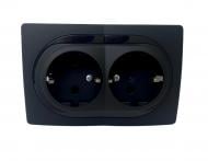 Розетка двойная бытовая с заземлением Aling-Conel Eon IP20 черный матовый E604.E1
