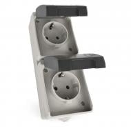 Розетка двойная влагозащищенная с заземлением наружная вертикальная IP44 серый A1396.3