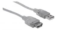 Кабель Manhattan USB Am – USB Af 3 м серебристый (340496)