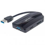 USB-хаб Manhattan + Card Reader 3-port USB3.0 black (163590)