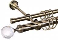 Комплект карниза Cardinal Кристалл-Шар двойной d25/19 штанга витая/гладкая 200 см античное золото