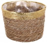 Кашпо ПВХ флористичне 29x20 см FWP23-10-2 круглий коричневий із золотистим