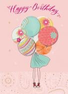 Открытка поздравительная Happycom International Yours Truly с конвертом иллюстрированная "Девочка с шариками"