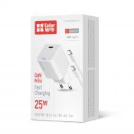 Зарядний пристрій універсальний ColorWay GaN Mini 25W PD Port PPS USB-C білий cable Type-C (CW-CHS052PDC-WT)