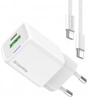Сетевое зарядное устройство ColorWay GaN Mini 30W PD USB (Type-C PD + USB QC4.0) + cable Type-C white