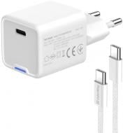 Сетевое зарядное устройство ColorWay GaN Mini 30W PD USB-C + cable Type-C white
