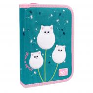 Пенал одинарный с двумя клапанами HP-04 Dandelion Cats YES бирюзовый