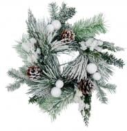 Венок новогодний хвойный микс заснеженный с белыми ягодами и шишками d350 мм A3-56229