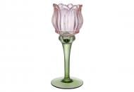 Подсвечник стеклянный Тюльпан 19 см розовый с зеленым. BonaDi Подсвечник стеклянный Тюльпан 19 см розовый с зеленым. BonaDi