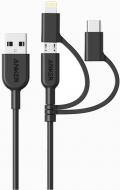 Кабель Anker USB – Apple Lightning 0,9 м Black (A8436H11) V3 PowerLine II 3-in-1 charging cable