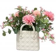 Цветочная композиция Цветы в белом керамическом горшке 33,02х20,32х36,83 см розовый Sensio