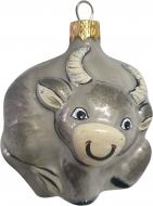 Елочная игрушка Полимер Бык серый петриковка 9 см